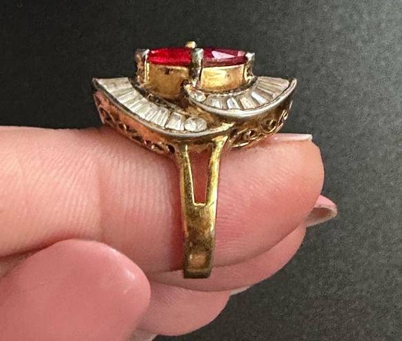 Ruby Vintage Art Deco Style  And Diamond Valentine Costume Ring