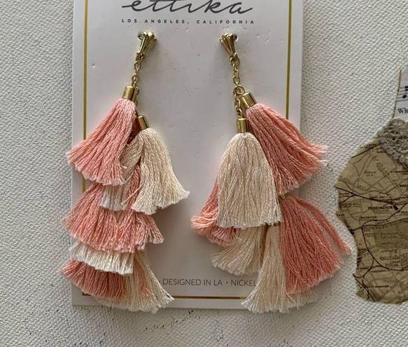 Ettika  x Revolve Pink Fringe Tassel Statement Boho Dangle Earrings