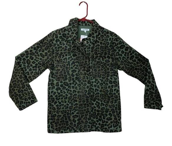 Good American  womens 1 small utility jacket sage leopard green new schaket butto