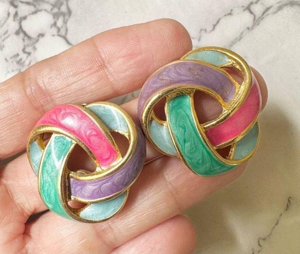 infinity Vintage colorful  knot clip on earrings