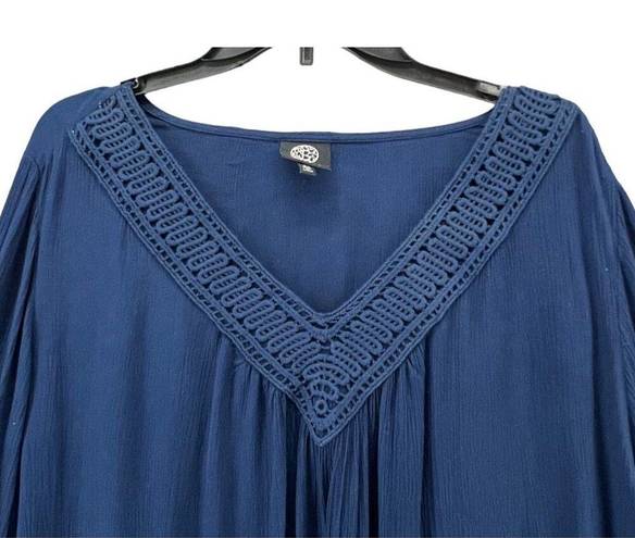 Bobeau  Tunic Top Womens Plus 3X Blue Embroidered V Neck Bell Sleeve Flowy Blouse