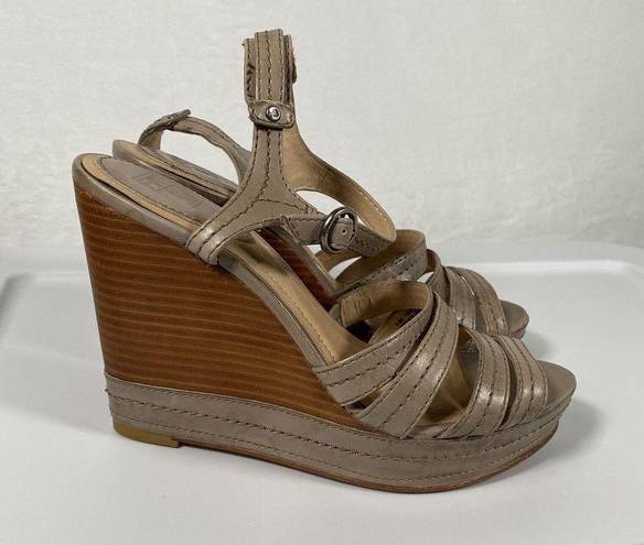 Frye Women's  Corrina stitch Taupe Leather Sling Back Wedge Sandals Sz 8.5M