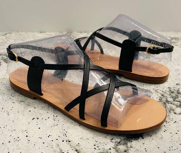 Salvatore Ferragamo Sandals Flat Strappy Leather Black Size 8