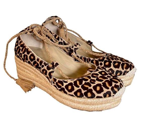 Ann Taylor  Elsa leopard printed calf hair espadrille wedges size 7