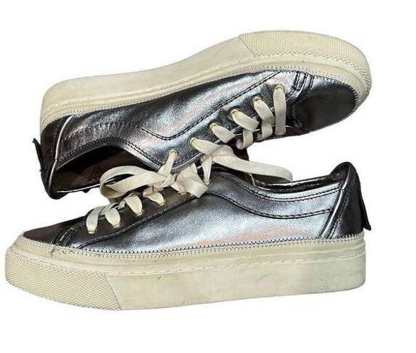  ALL SAINTS Metallic Pewter Silver Milla Leather Platform Sneakers Size