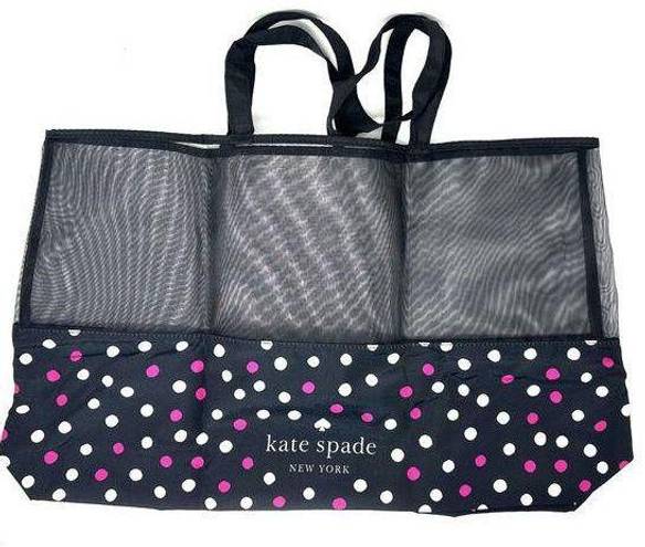 Kate Spade  Large Dot Mesh Top Tote in Black with Pink & White Polka Dots New