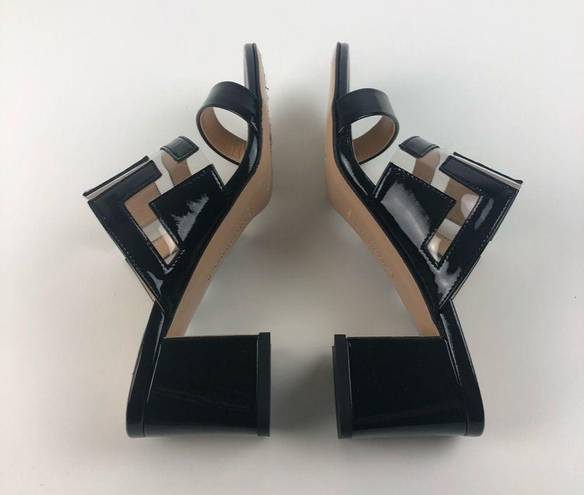 PARKE Marion  Bailey Geometric PVC Slide Sandal Block Heel 36 Black $596 in box