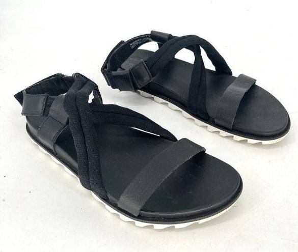 Sorel  Roaming Deacon Flat Black Leather Strappy Sandal Women’s Size 8.5