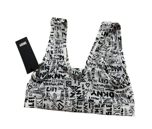 DKNY  Black White Graffiti Bralette Bra Size Small NEW