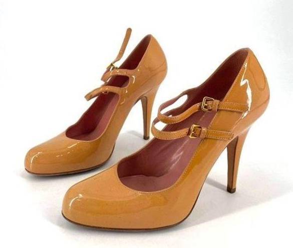 36.5 Mui Mui Women's Patent Leather Double Ankle Strap Heel Butterscotch Size 