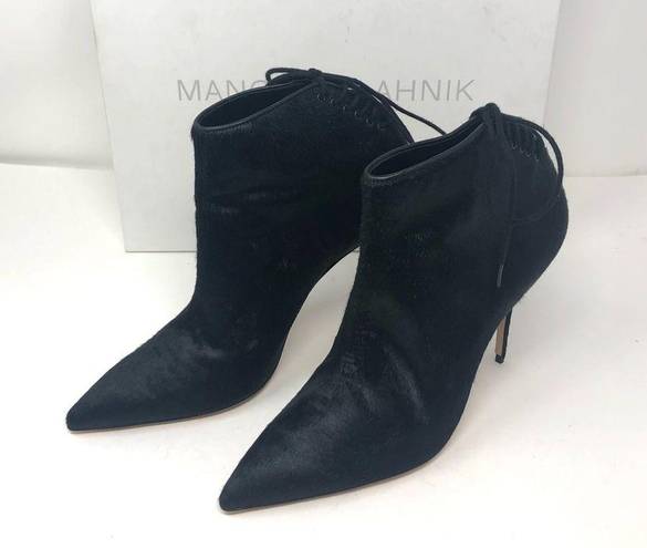 Manolo Blahnik black calf hair pointed booties, size 40, NWOT