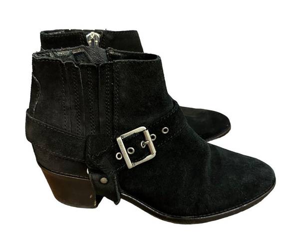 ALLSAINTS  Western Ankle Boot Black Suede SIZE 9 Bootie Buckle Chunky Designer