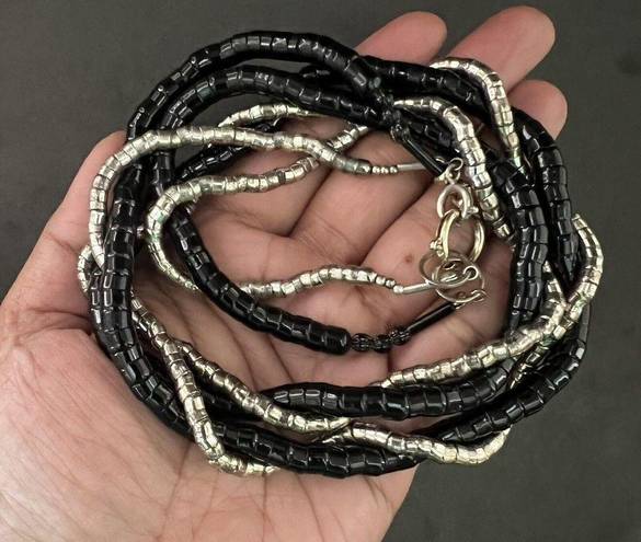 Twisted Silver Black Tone  Necklace Statement Retro Vintage 70s 80s 90s Boho