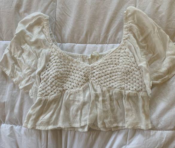 Crochet Boho Top White Size M