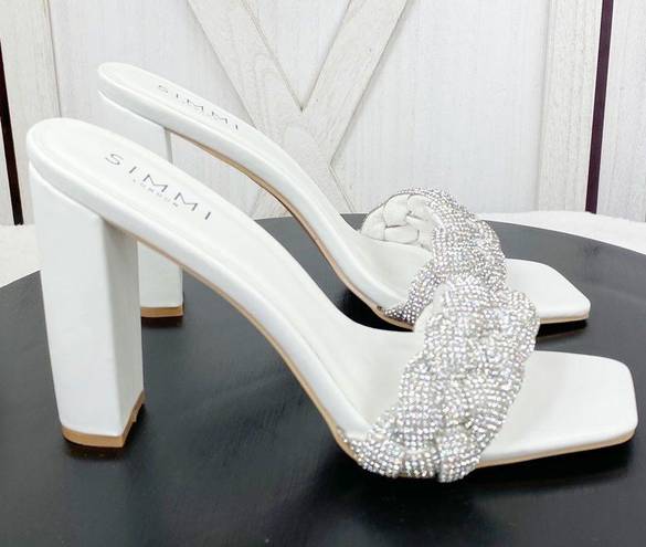 Simmi London  Diamanté Rhinestone Block Heel Mule Sandal Shoes White 7