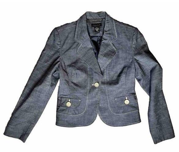 Rafaella Rafaela Jean Denim Blazer Jacket Women's Size 6P with Shoulder Pads