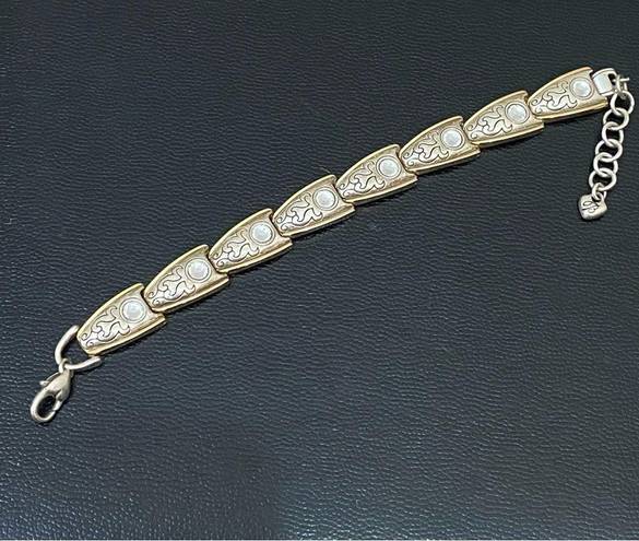 Brighton Retired Vintage  2-tone Gold & Silver Rhinestone Ornate Link Bracelet