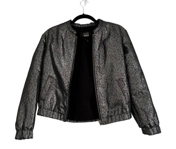 Paige  x Rosie Huntington-Whitel Metallic Boxy Cropped Bomber Jacket Silv…