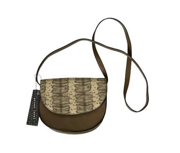 Street Level  Womens Crossbody Handbag Brown With Reptile Embossed Flap 7"