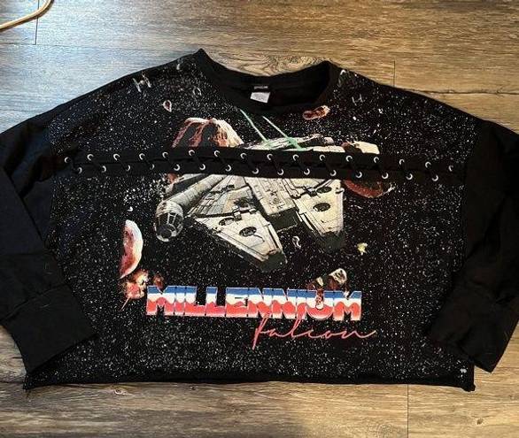 Star Wars  Millennium Falcon L/S Graphic Crop Top Sweatshirt Black Women's XXL 2X