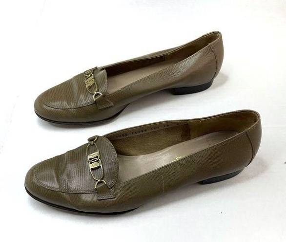 Salvatore Ferragamo  Taupe Almond Toe Leather Loafers