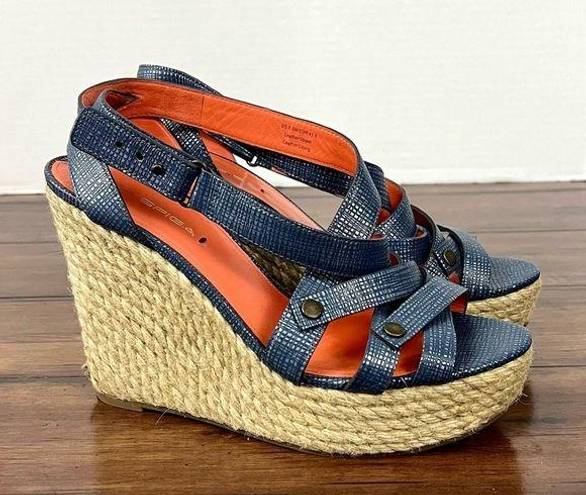 Via Spiga  Blue Metallic Espadrille Wedge Sandals - Size 9.5