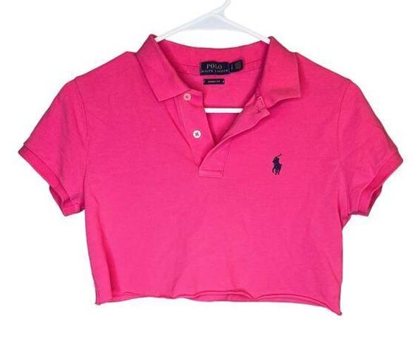 Polo  Ralph Lauren Preppy Pink Collar Skinny Fit Logo Crop Top Small Petite