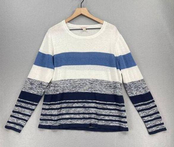 Brooks Brothers Brook Brothers Sweater Womens XL White Blue Linen Knit Striped Pullover Beachy