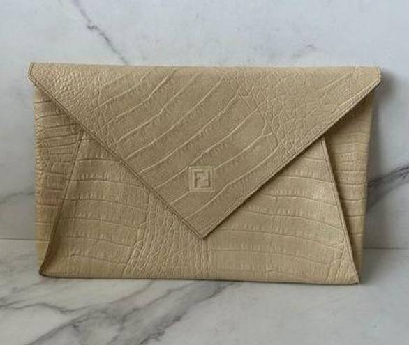 Fendi  Vintage Croc Embossed Oversized Envelope Clutch Handbag Bag