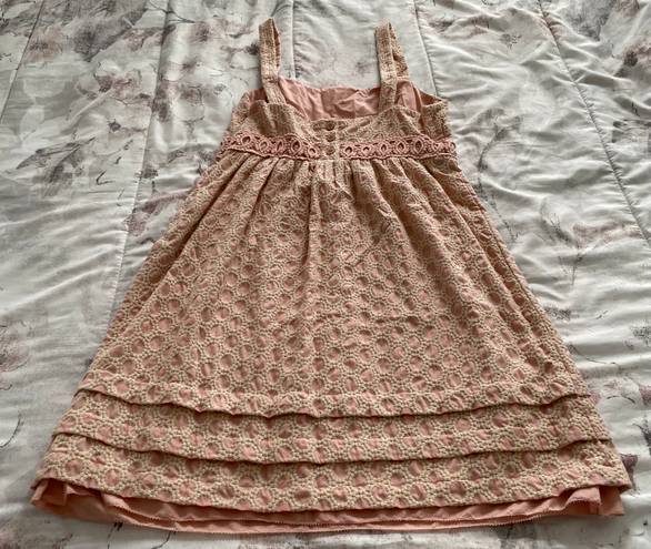 Juicy Couture Pale Pink Crochet Detailing A-line 100% Cotton Lined Mini Dress, size 0