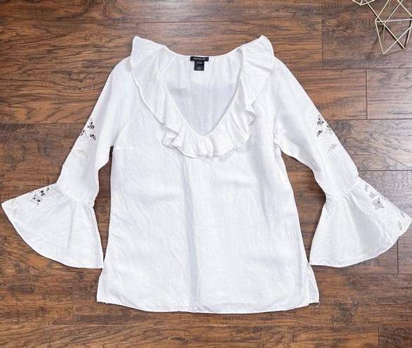 NATORIous • linen blouse ruffle popover eyelet cut out  luxury cream white