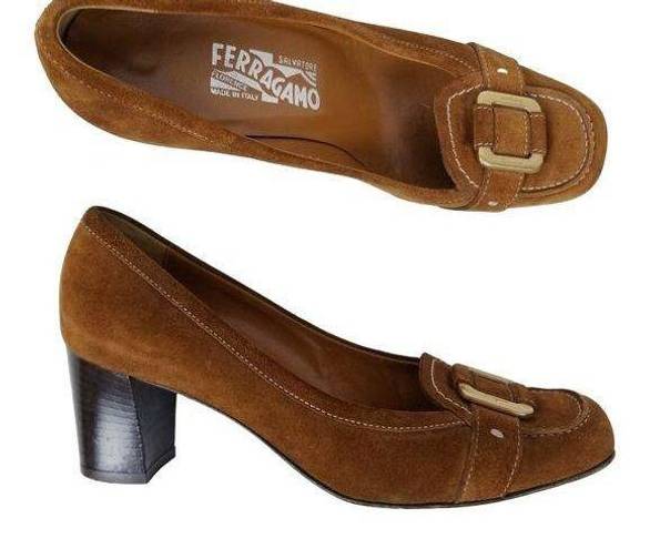 Salvatore Ferragamo  Cinnamon Brown Suede Pumps Sz 7.5 B