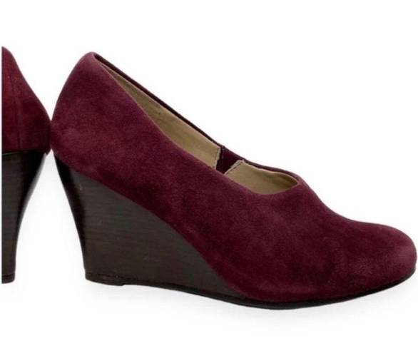 Eileen Fisher Round Toe Slip On Burgundy Suede Wedge Shoes Size 5.5