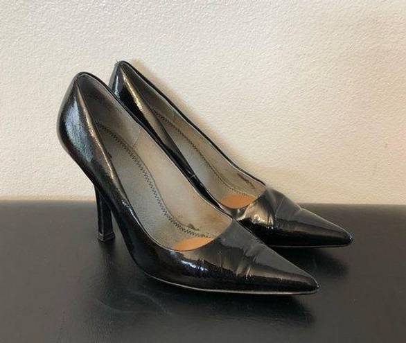 BP . Leather lacquered black women's stiletto heels