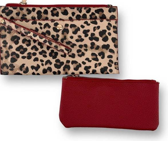 Chico's  Leopard Print Wristlet Wallet Two Piece Set Faux Leather