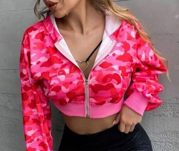 FashioNova Pink Camo Crop Zip Up