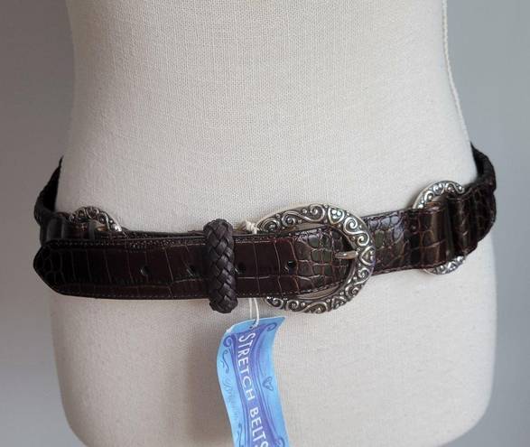 Brighton , New, Leather Stretch Brown Braided O-Ring Concho Belt, Size 34