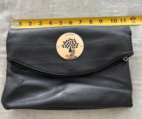 Mulberry  Black Genuine Leather Foldover Clutch Crossbody Bag