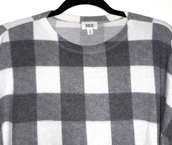 BKE Gray & White Buffalo Plaid Print Sherpa Pullover Sweater