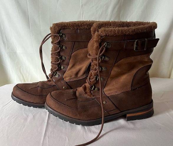 Rock And Candy  Danlea Winter Boot Faux Suede Faux Fur Lace Up Mid Calf Brown 9.5