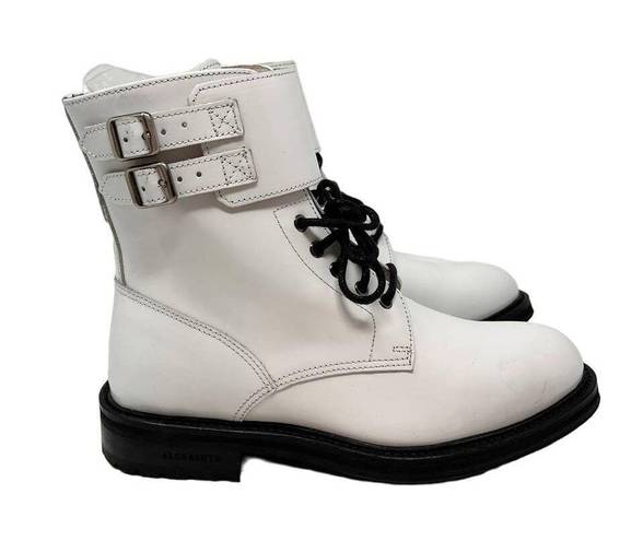 ALLSAINTS  Brigade White Leather Combat Buckle Lace Up Ankle Strap Boot EU 36