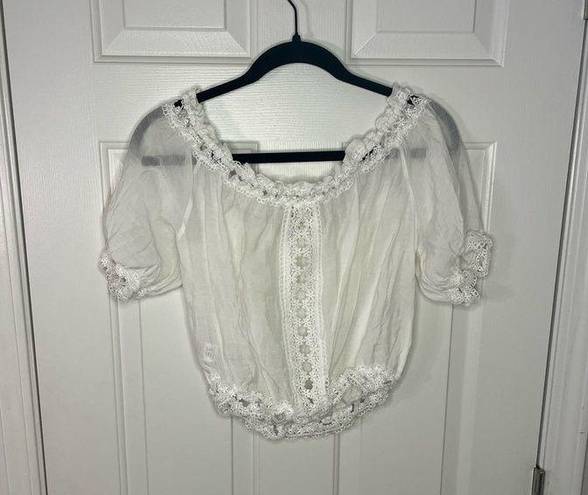 Elan  Crochet Off The Shoulder Crop Top in White Peasant Cottage Core sz. XL