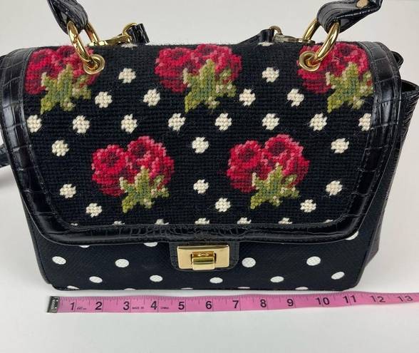 Krass&co Clever Carriage  Satchel Rose Embroidered Purse Polka Dot Dust Bag Black