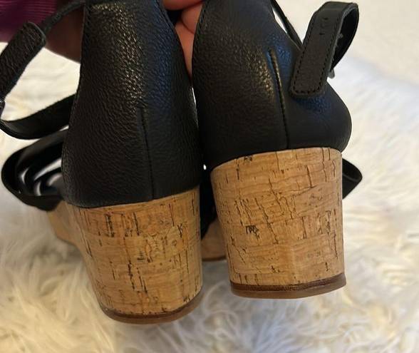 Eileen Fisher  Black Leather Gladiator Wedge Sandals