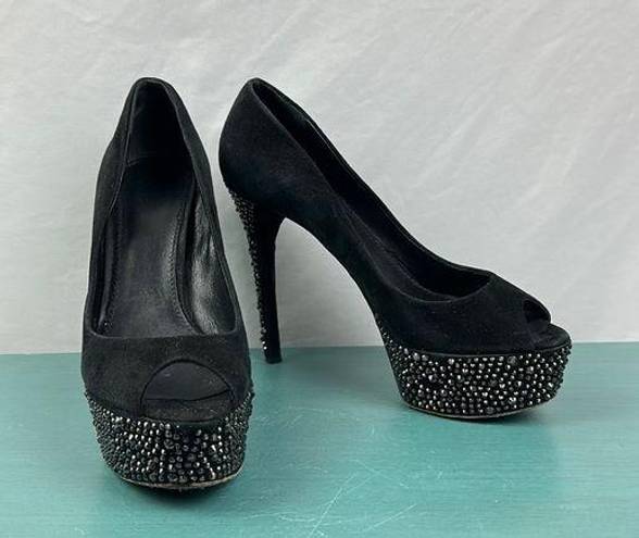 Brian Atwood B  black suede pumps heels crystals size 7.5