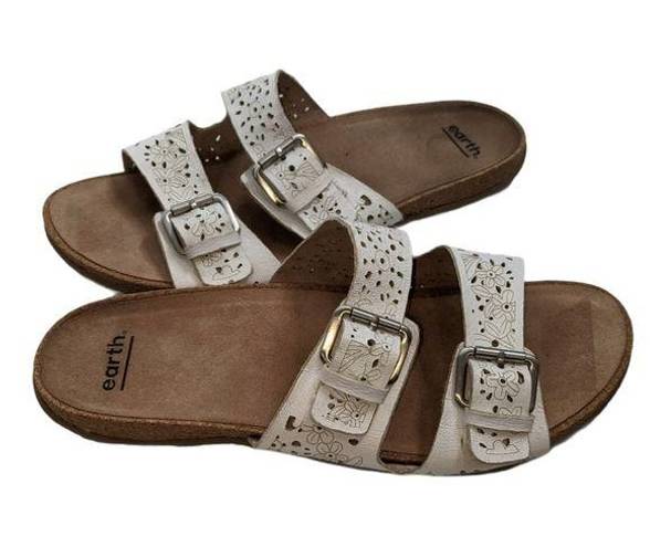 Antigua Earth Sand  White Buckle Slide On Sandal Women's 11 Wide