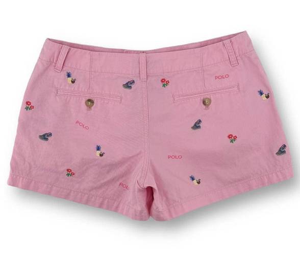 Polo  Ralph Lauren Embroidered Pineapple Shoe Pink Chino Shorts Size 2 3"