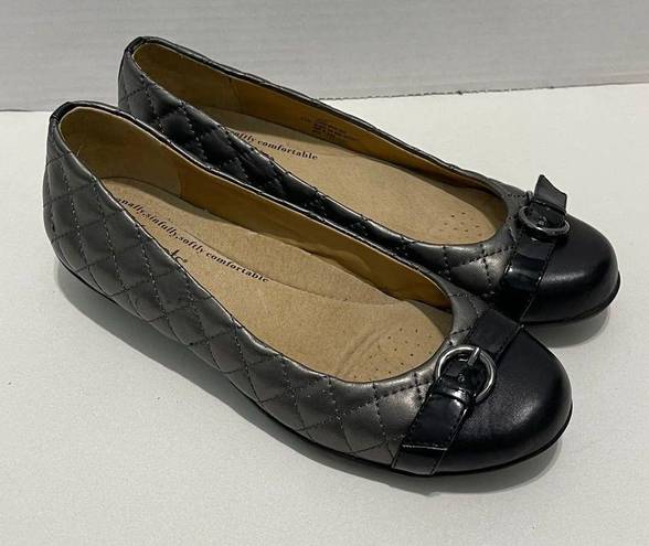 Buckle Black Softspots Quilted Leather Round Toe Slip On Shoes Captoe  Gray 6.5