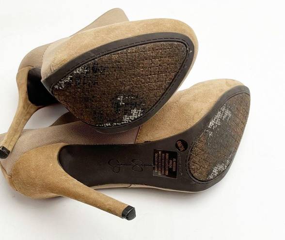 Jessica Simpson  Neesha Tan Leather Upper Almond Toe Heeled Ankle Booties, Size 6