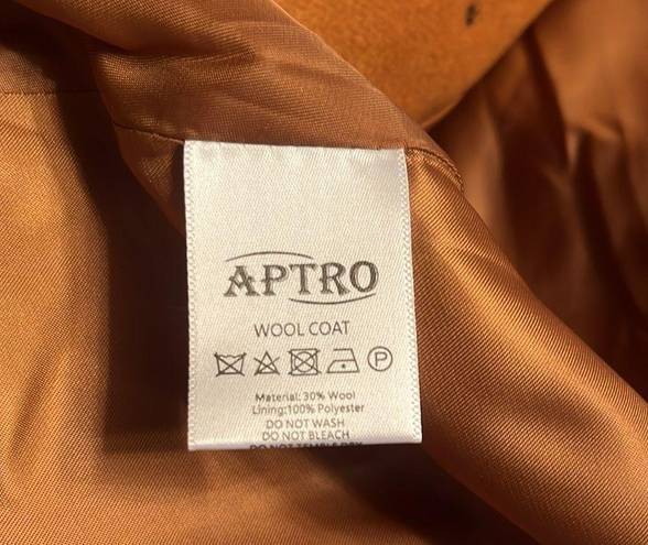 APTRO Women's Wool blend Double Breasted A Line long Pea Coat Camel Size XS NWT